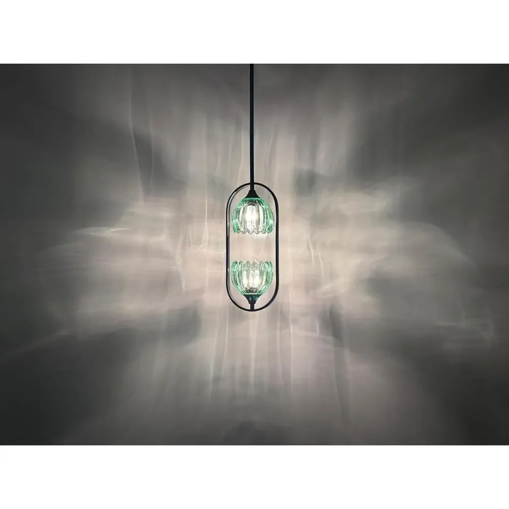 2 Light Tulip Green Glass Hanging Indoor Kitchen Island Pendant Ceiling Light